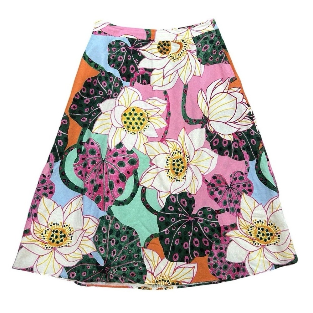 Gorman Lotus Leopard Skirt Women's Size 10 Linen Blend Floral‎ Midi Pockets
